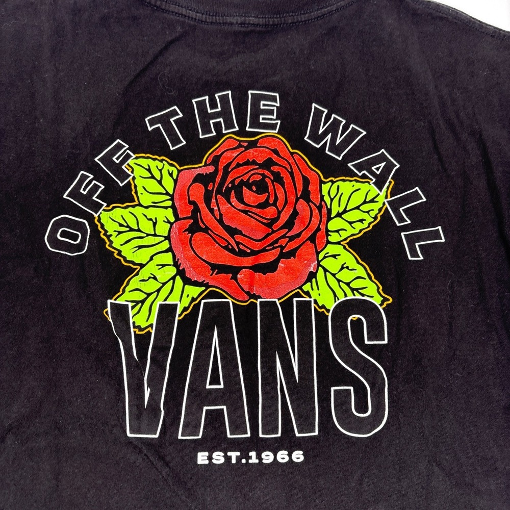Vans Varsity Floral T Shirt Mens Sz L Black‎ Red Rose Skate Street Double Sided